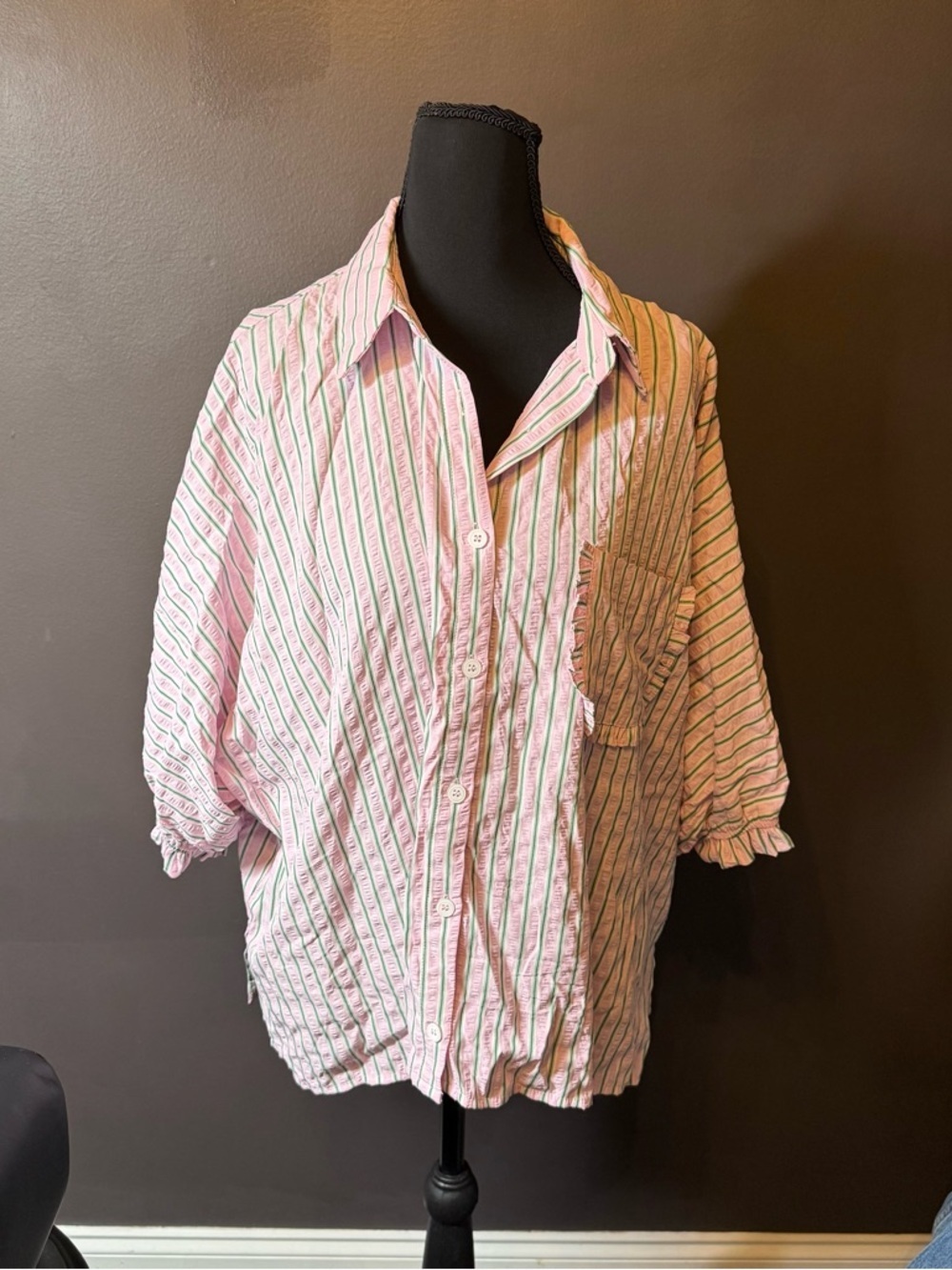 Oversized Pink Striped Button-Down Shirt for Women